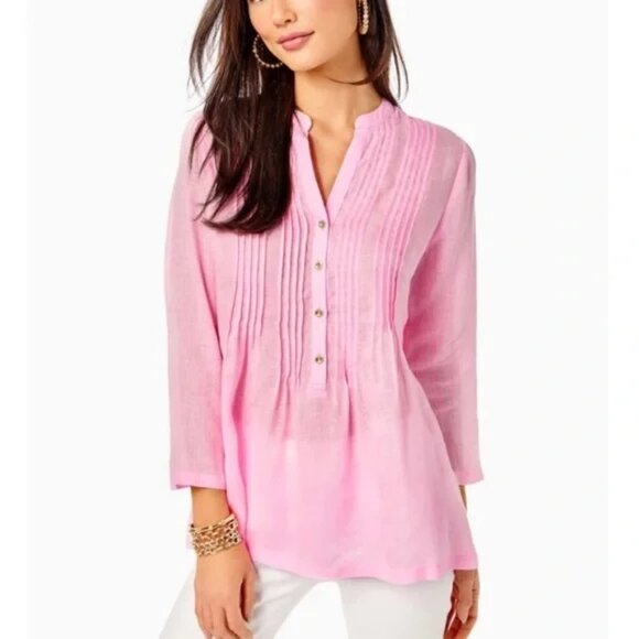 Lilly Pulitzer Tops - Lilly Pulitzer Sarasota Linen Tunic Top Size M Baby Pink
